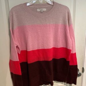 LOFT striped pink/red lightweight sweater, size M